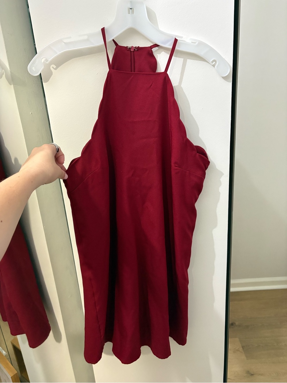 Lulu's Burgundy Halter Midi Dress with Scalloped Sides